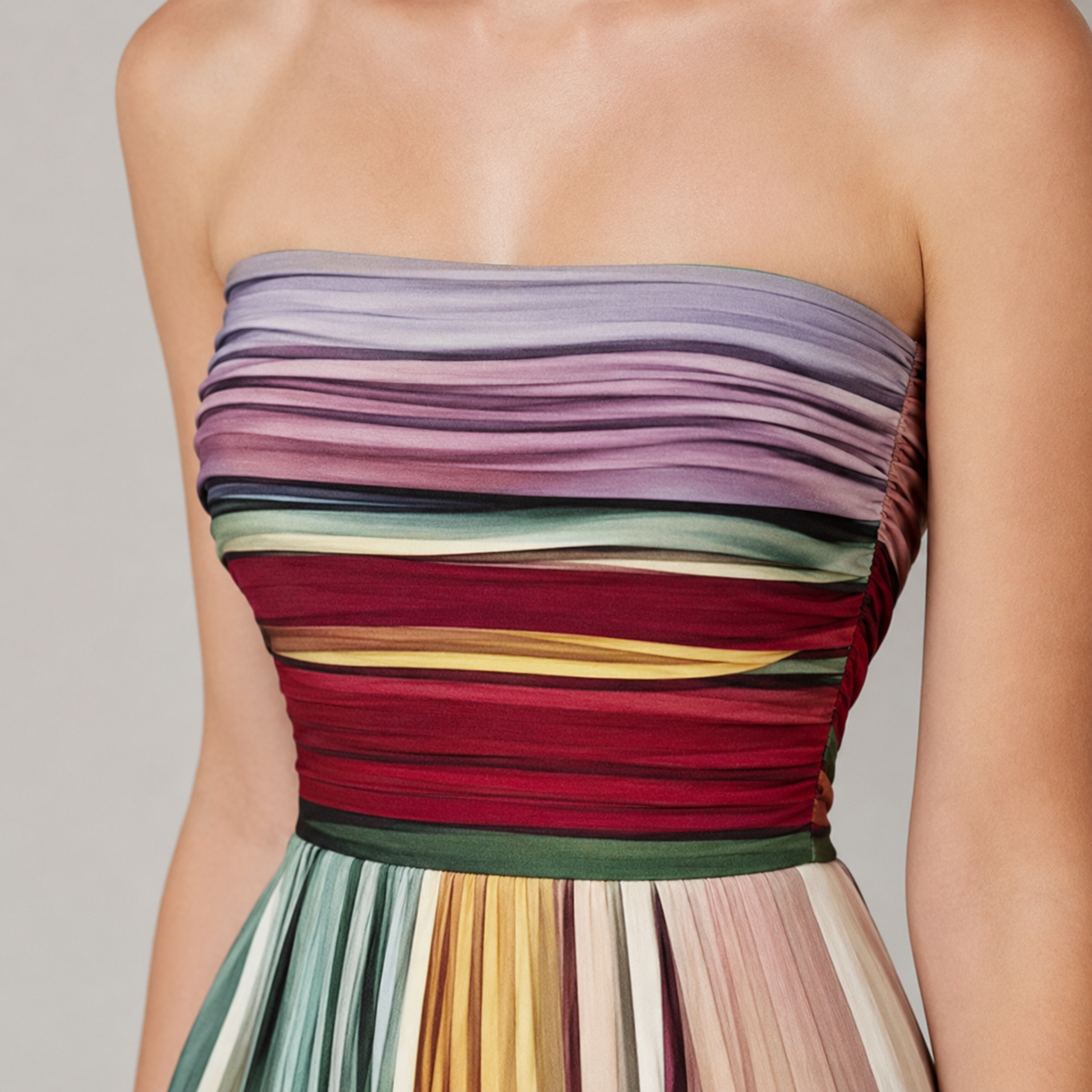 Lourmarin Strapless Striped Pleated Maxi Dress