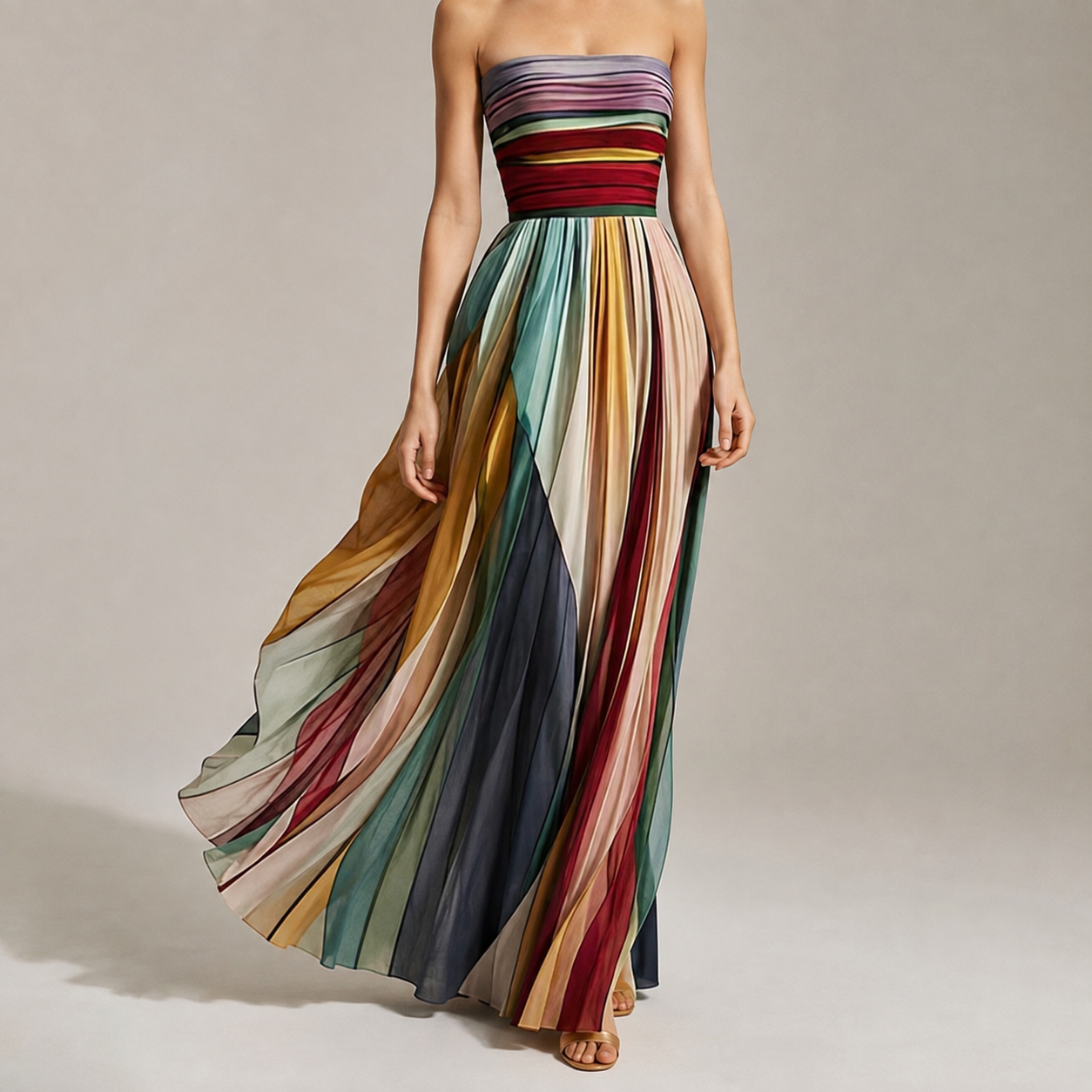 Lourmarin Strapless Striped Pleated Maxi Dress