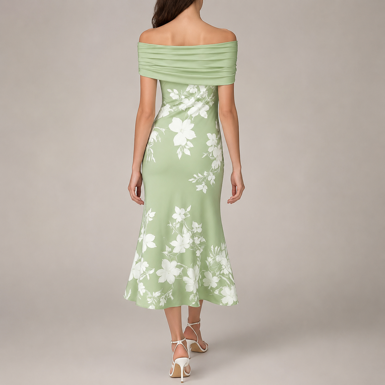 Spoleto Off Shoulder Floral Print Midi Dress
