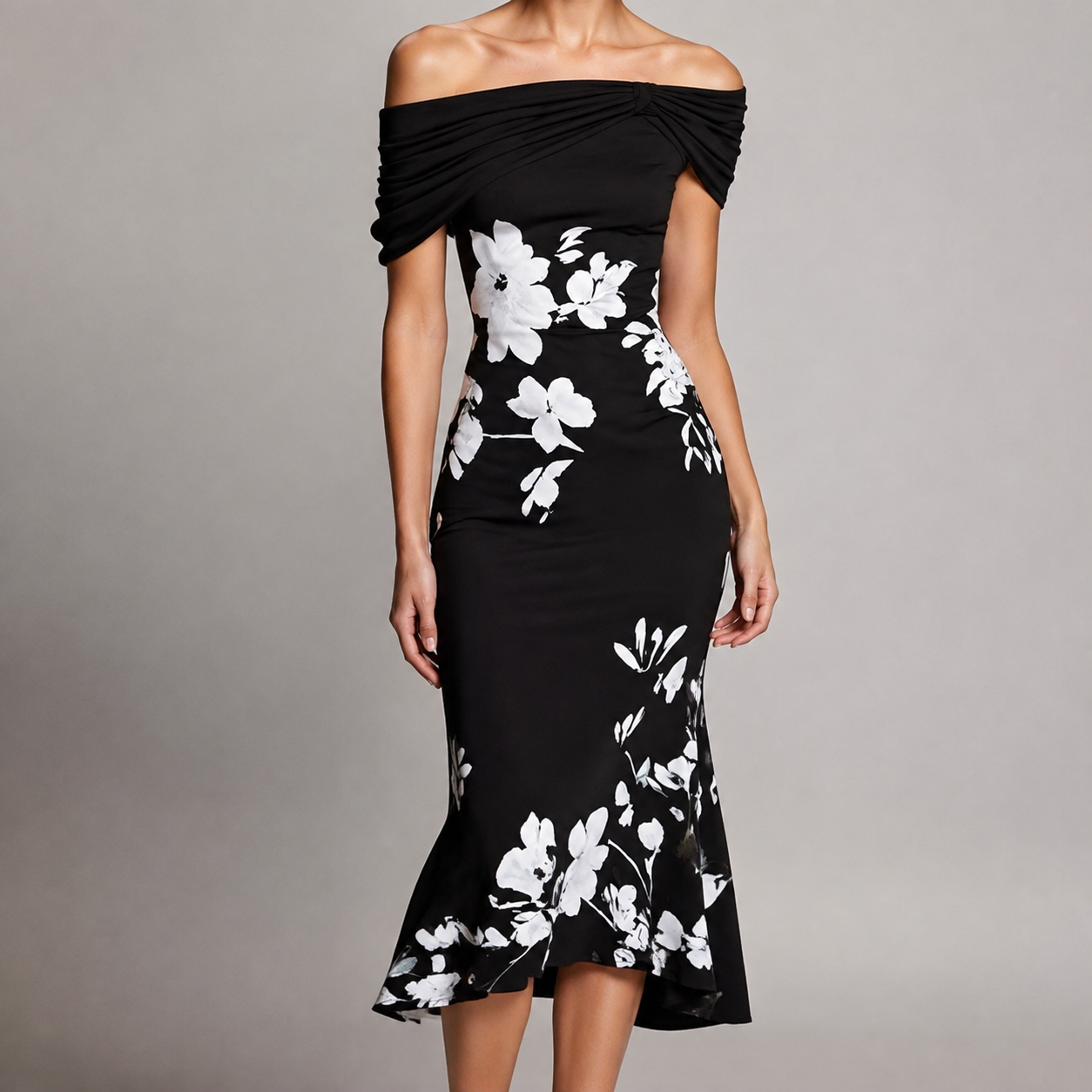 Spoleto Off Shoulder Floral Print Midi Dress