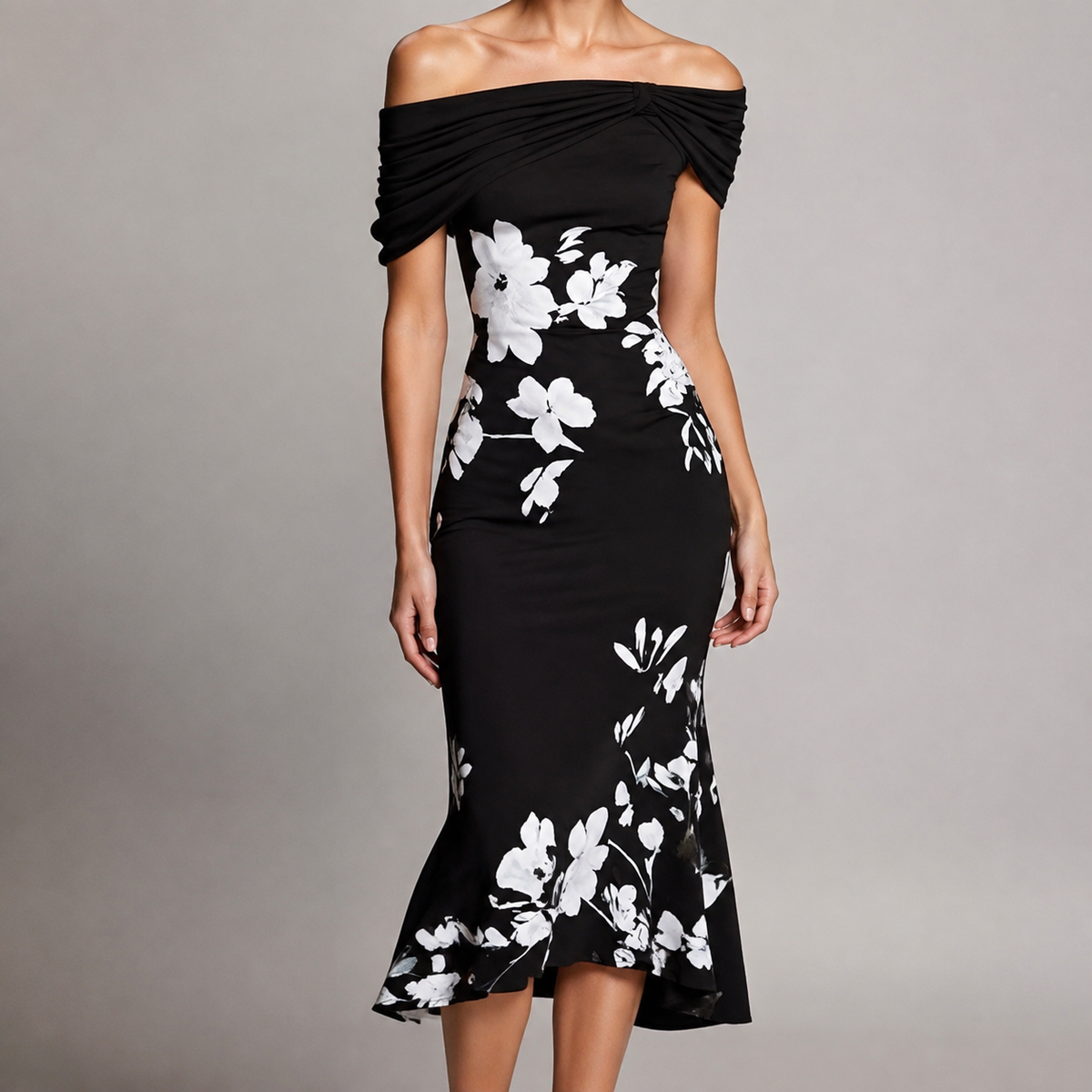 Spoleto Off Shoulder Floral Print Midi Dress