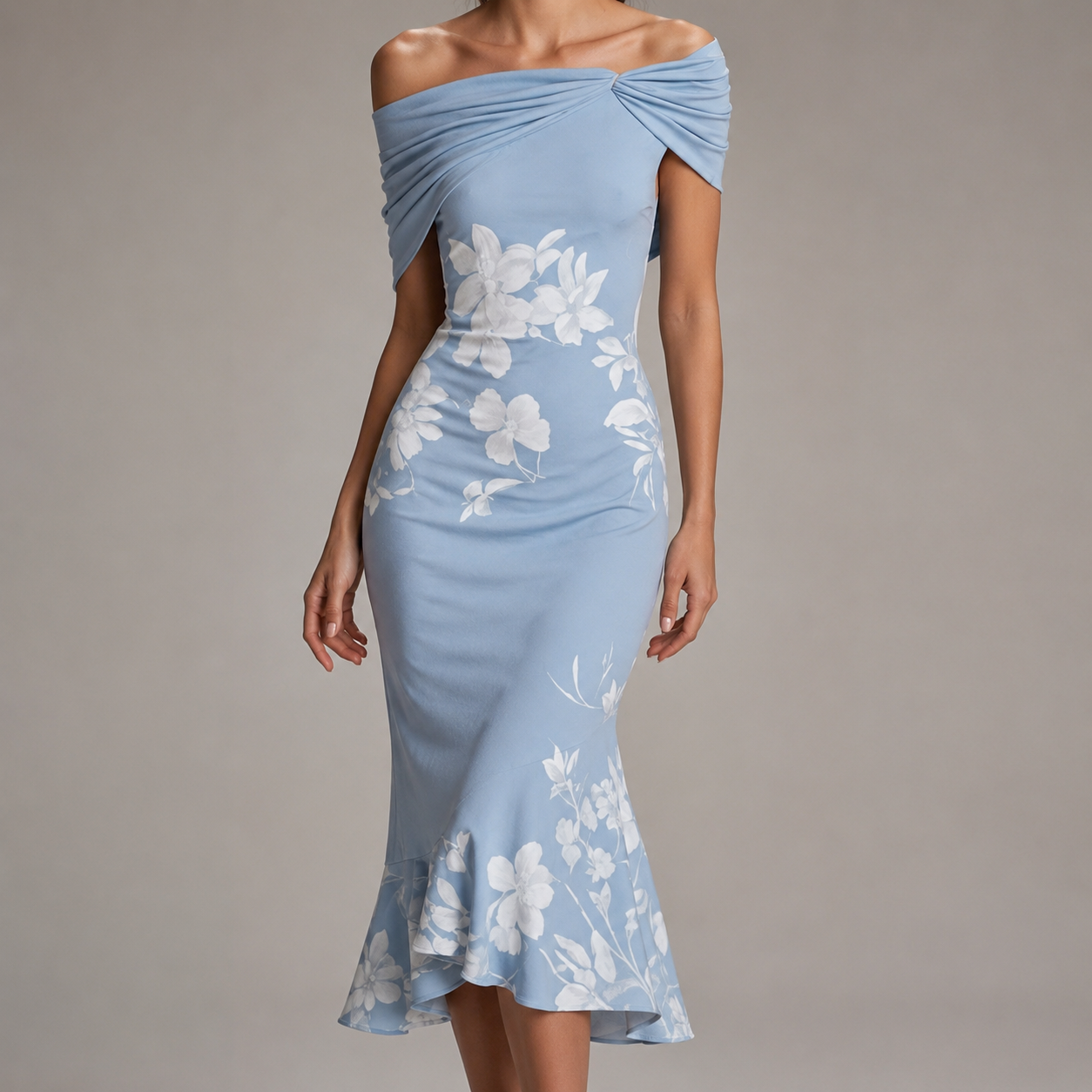 Spoleto Off Shoulder Floral Print Midi Dress