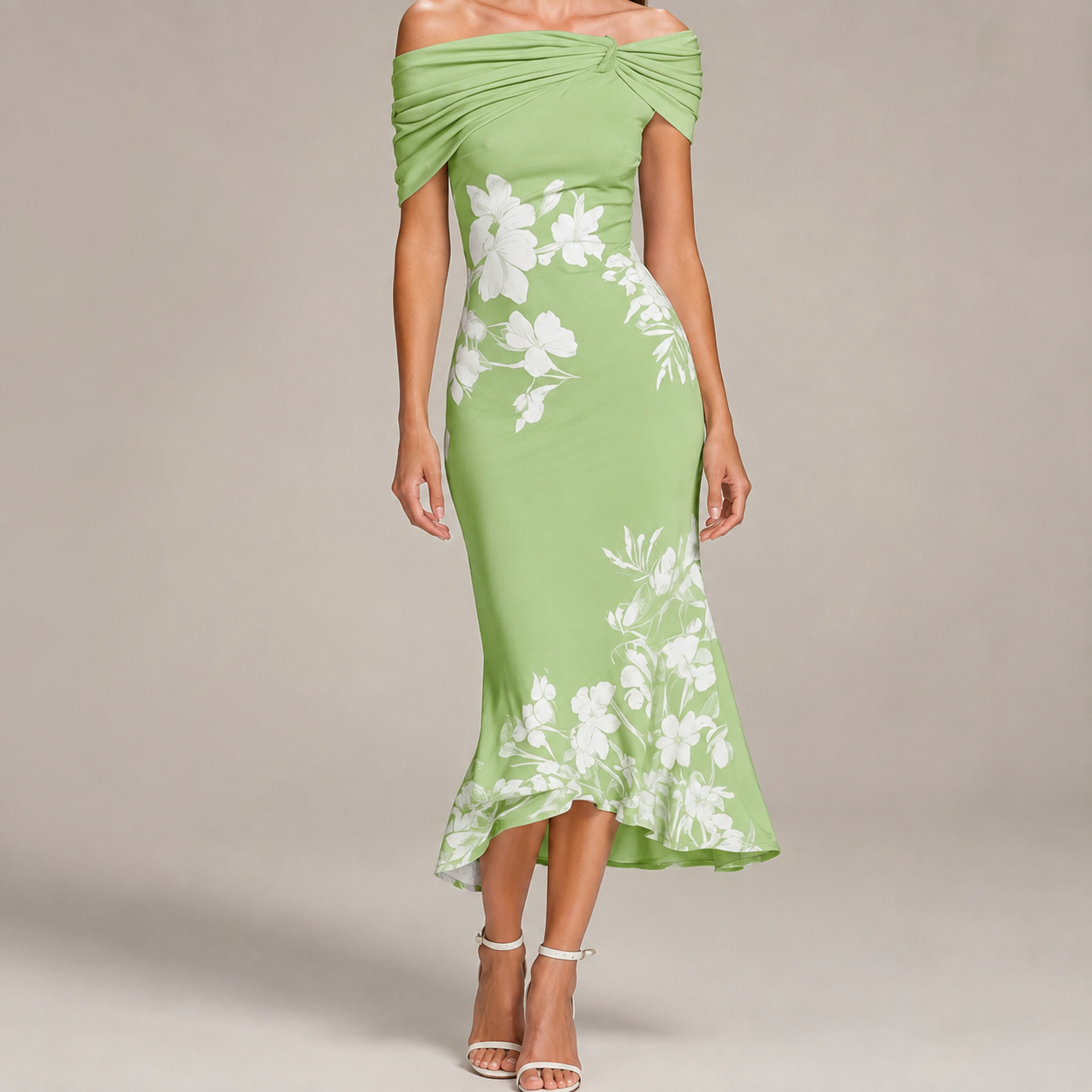 Spoleto Off Shoulder Floral Print Midi Dress