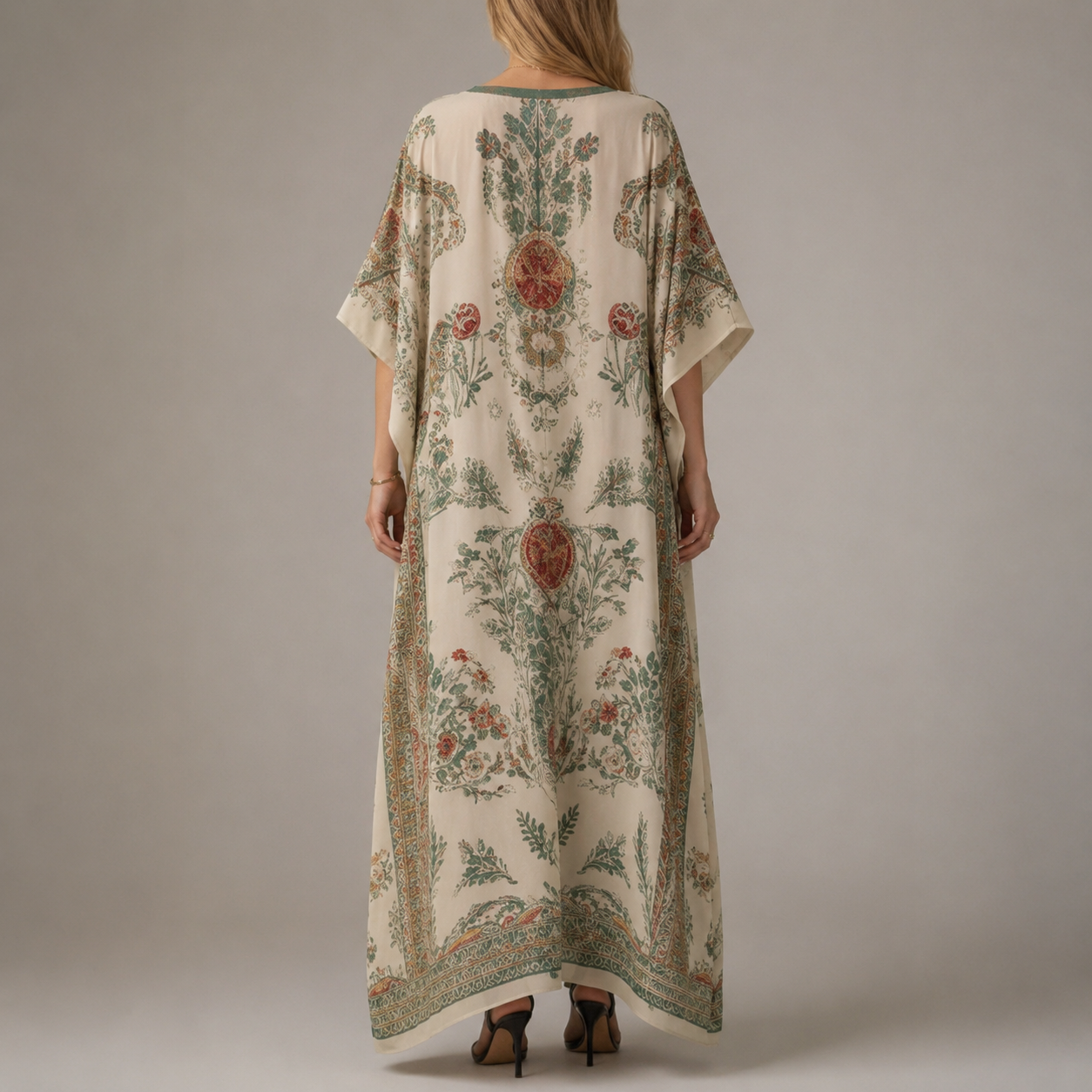 Perugia Printed V Neck Kaftan Maxi Dress