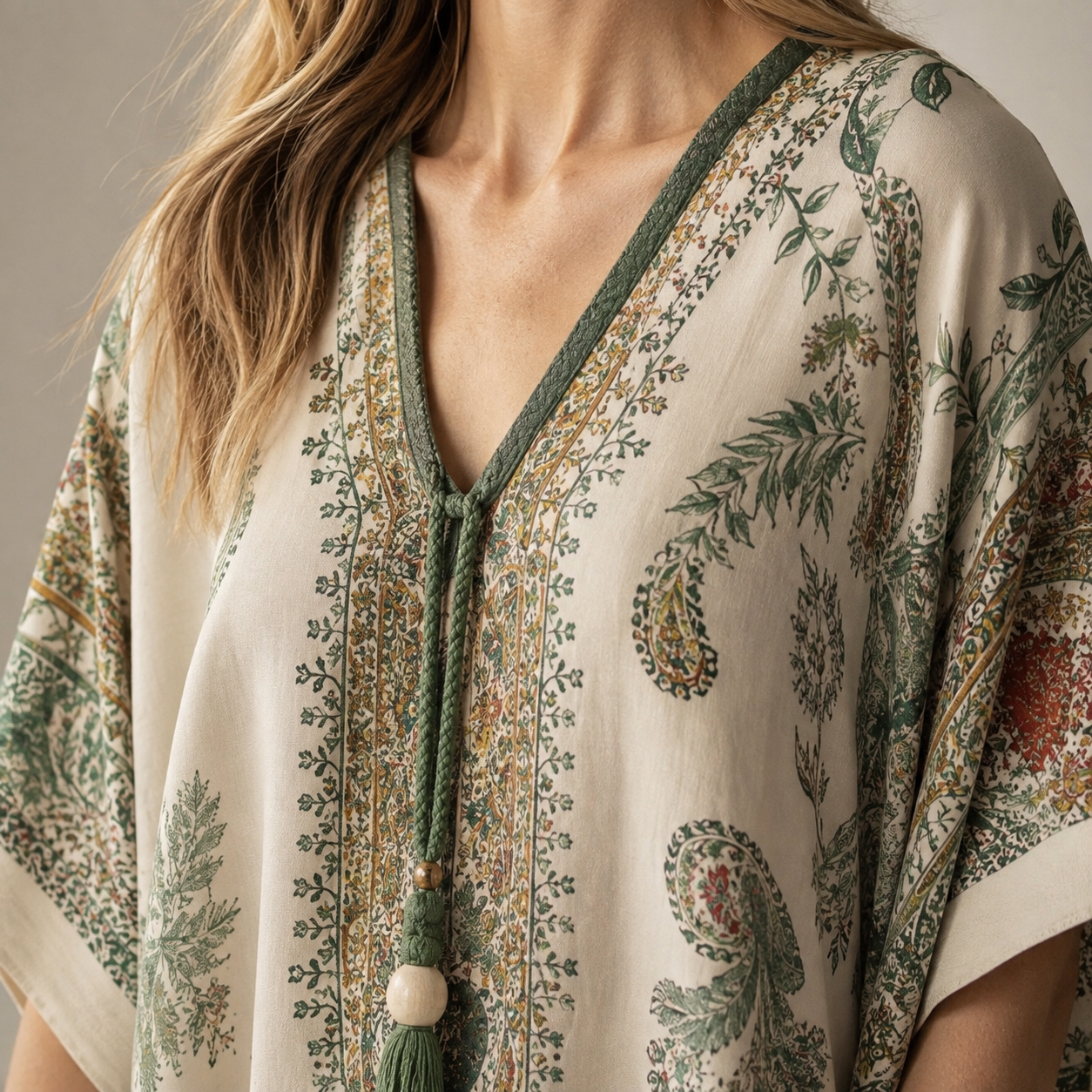 Perugia Printed V Neck Kaftan Maxi Dress