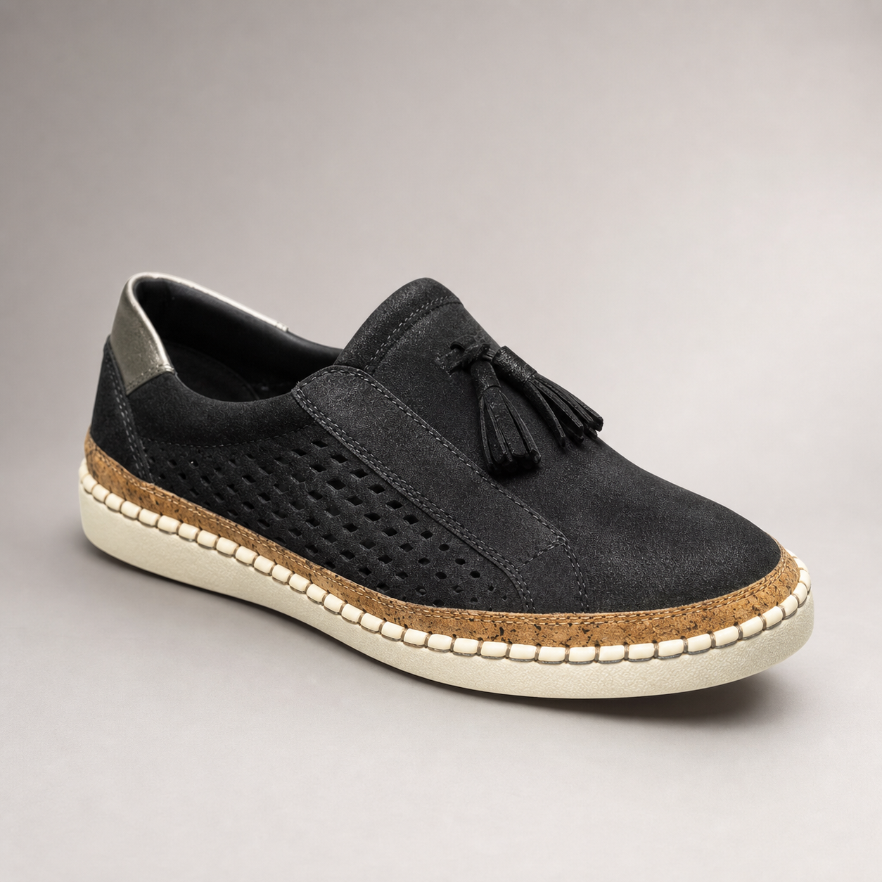Volterra Perforated Tassel Slip On Sneaker