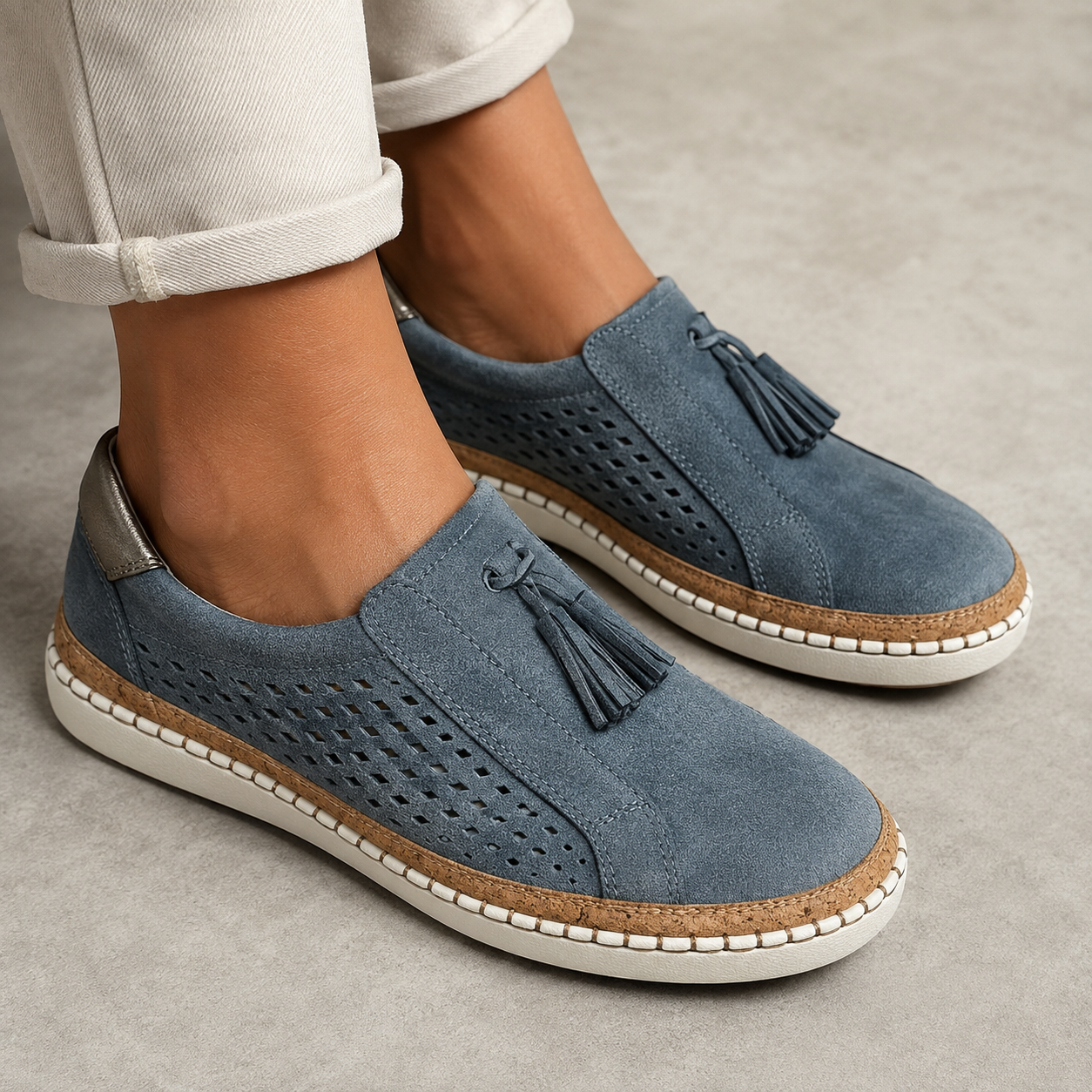 Volterra Perforated Tassel Slip On Sneaker