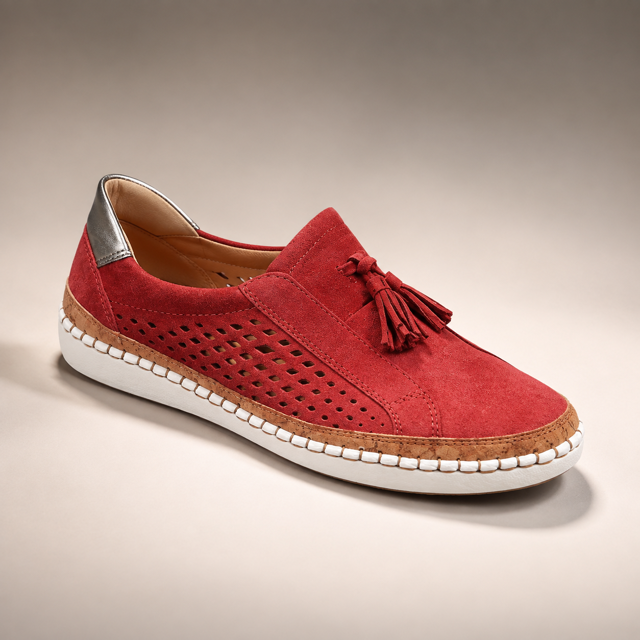 Volterra Perforated Tassel Slip On Sneaker