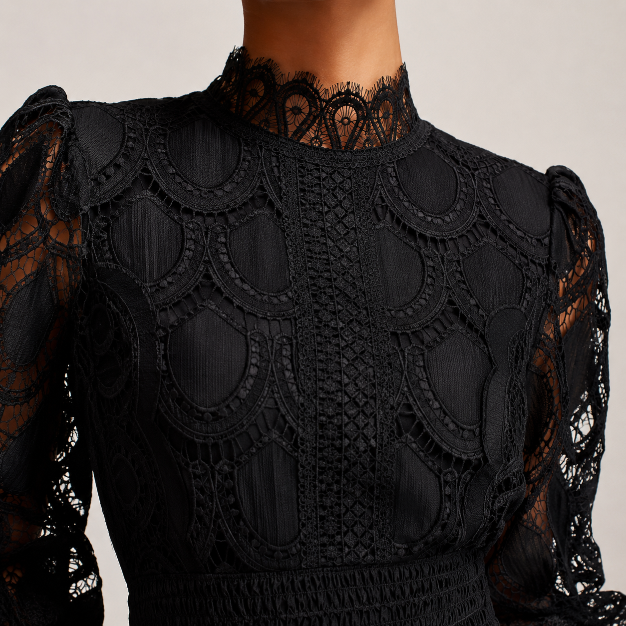 Asti High Neck Lace Balloon Sleeve Maxi Dress