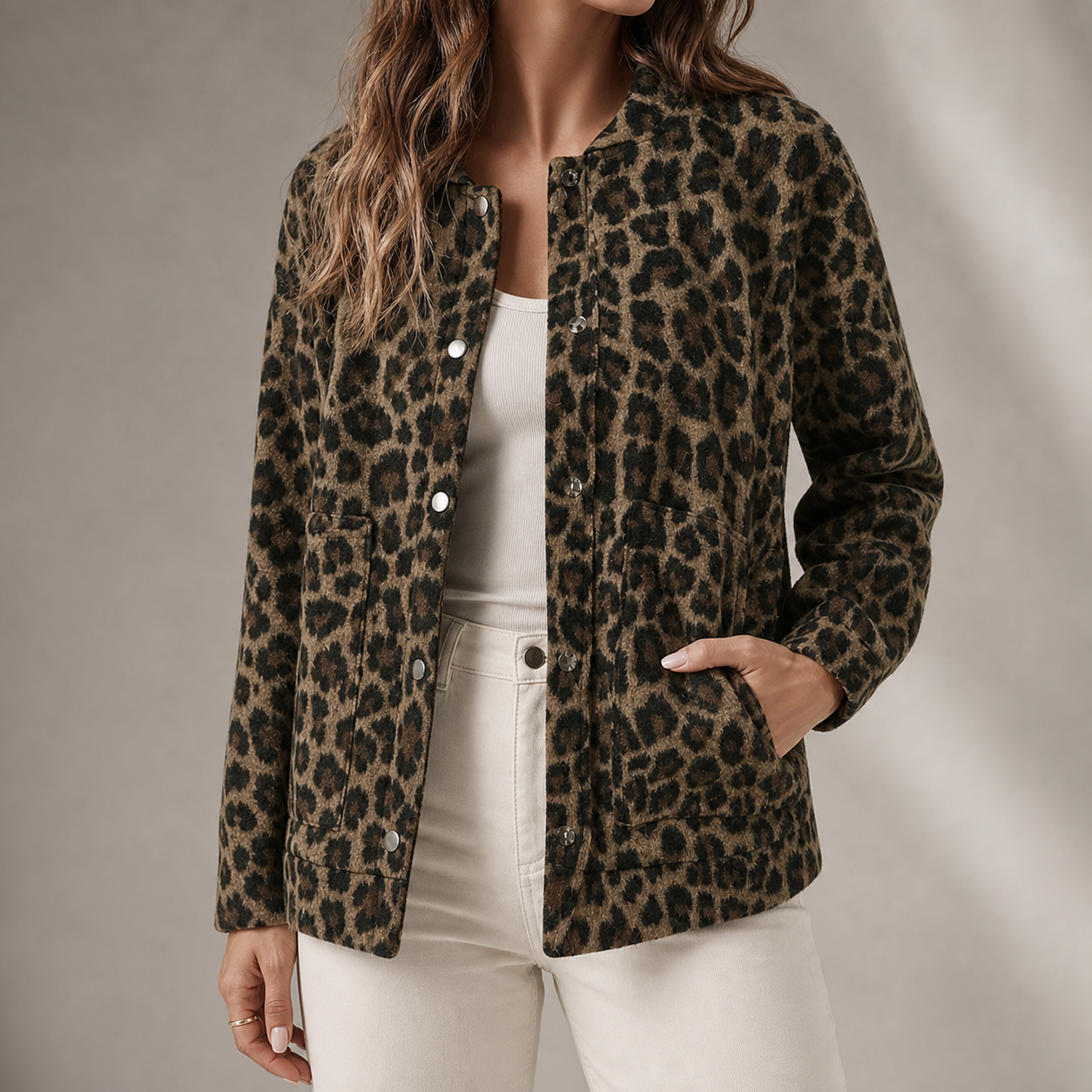 Barolo Leopard Print Snap Front Jacket