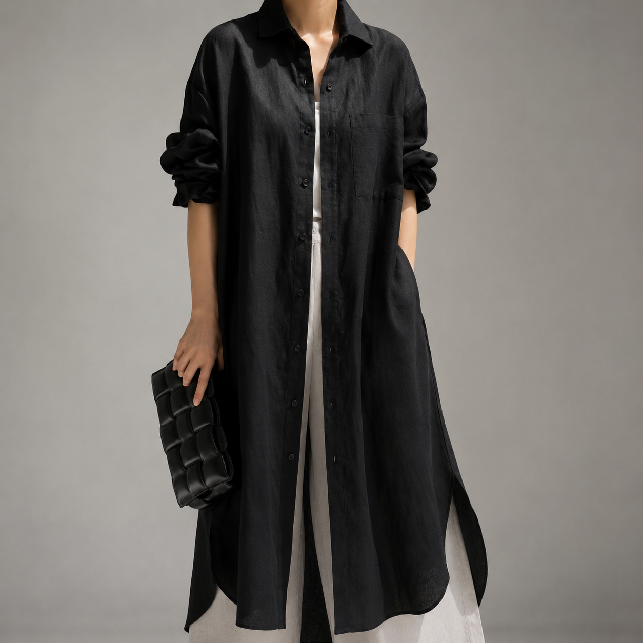 Cherasco Cotton Linen Button Front Shirt Dress