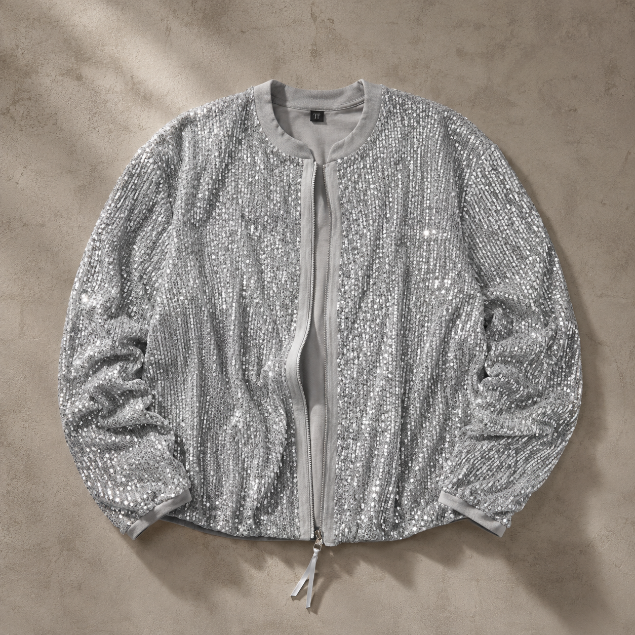 Saluzzo Sequin Zip Front Bomber Jacket