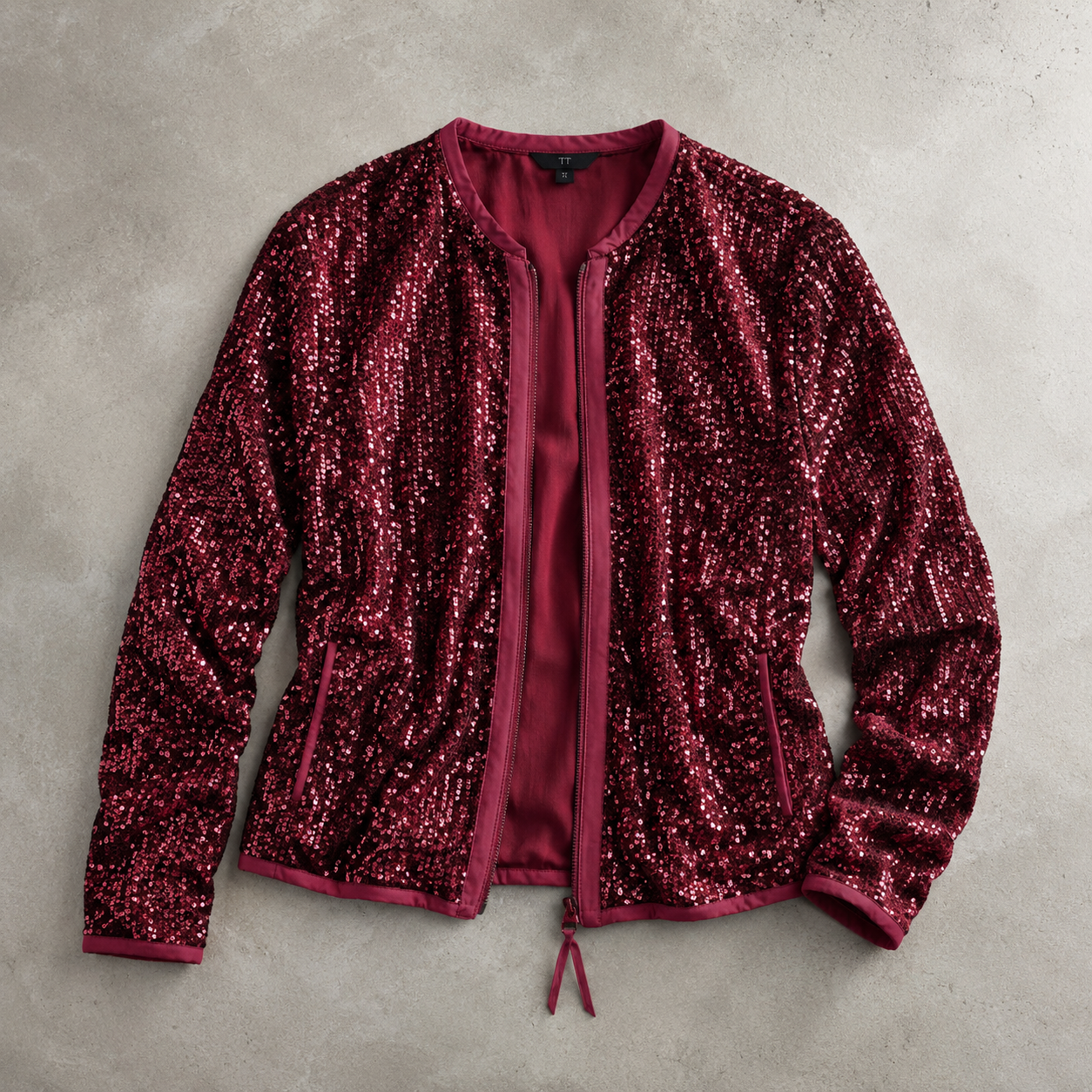 Saluzzo Sequin Zip Front Bomber Jacket