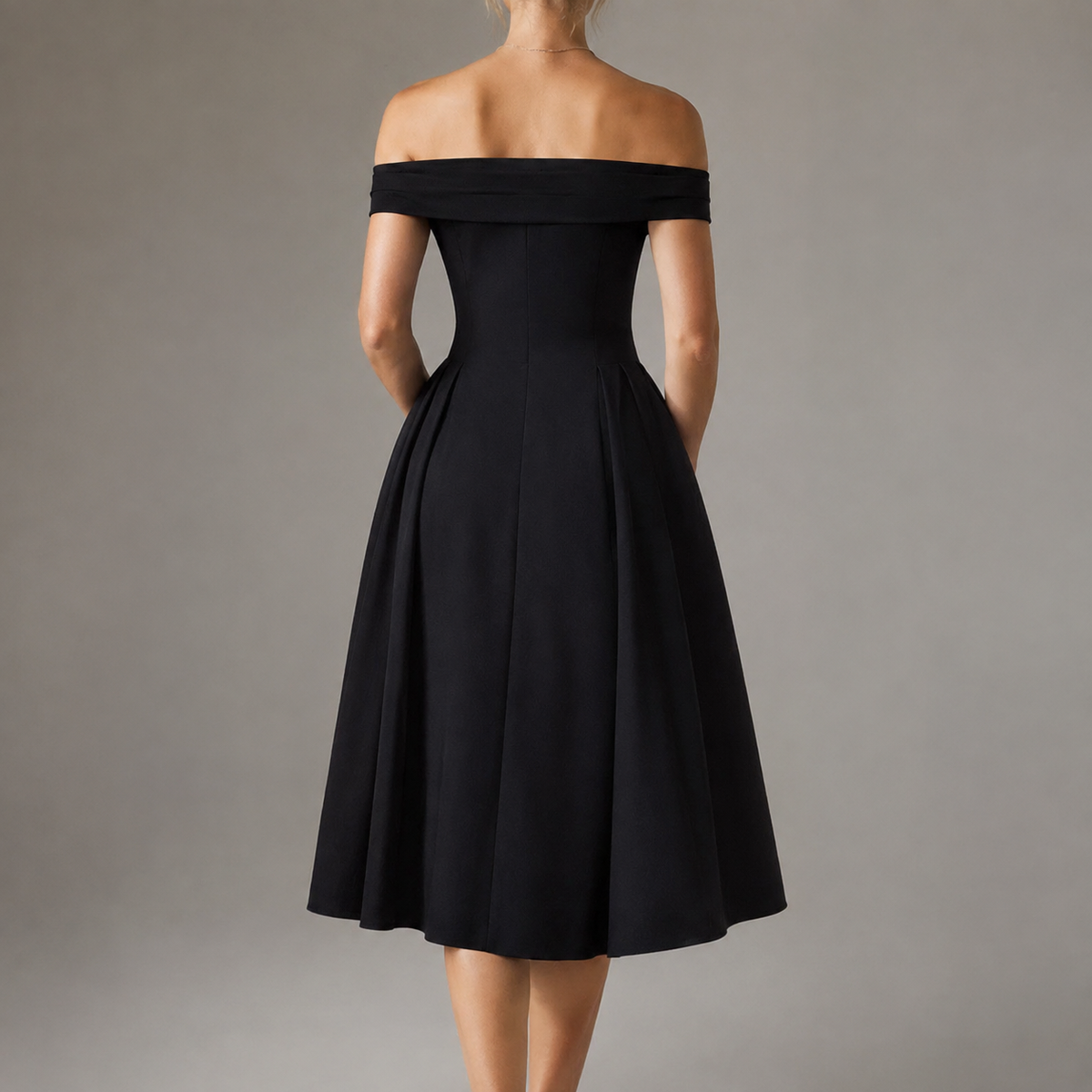 Agrigento Off Shoulder Fit and Flare Midi Dress