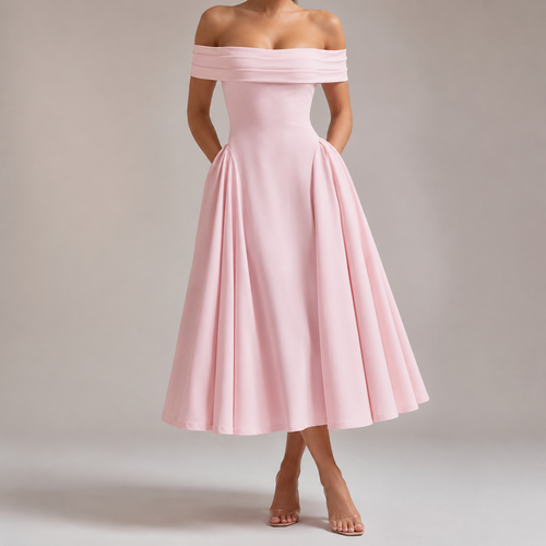 Agrigento Off Shoulder Fit and Flare Midi Dress
