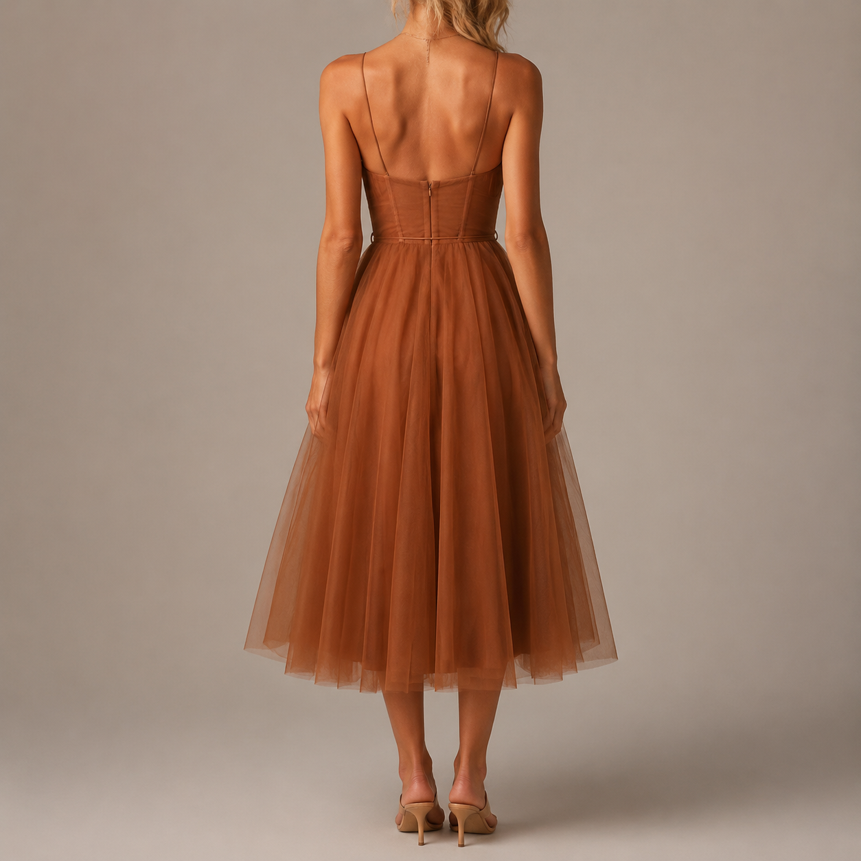 Cagliari Corset Bodice Tulle Midi Dress