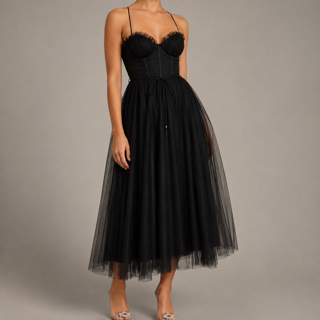 Cagliari Corset Bodice Tulle Midi Dress