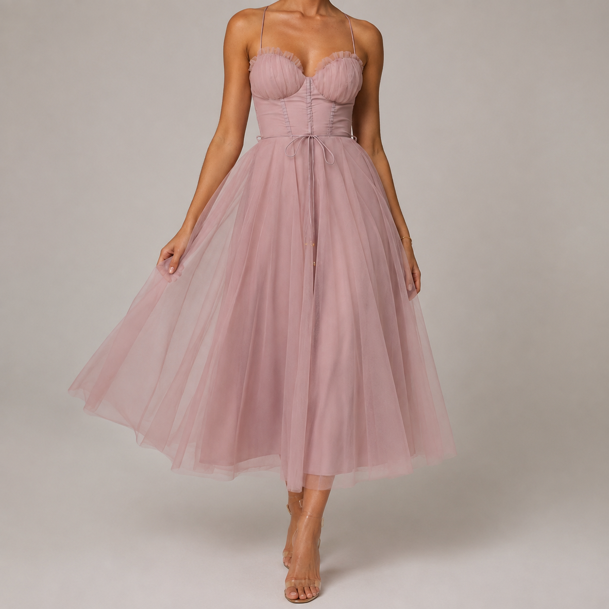 Cagliari Corset Bodice Tulle Midi Dress