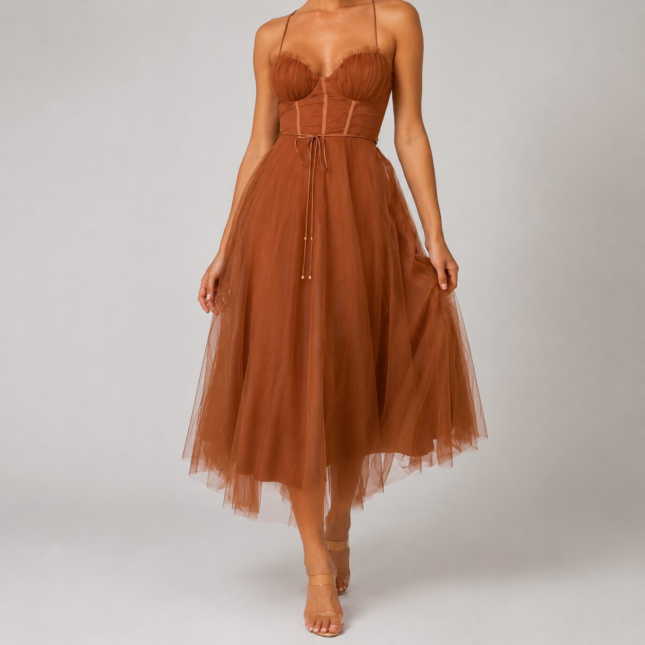 Cagliari Corset Bodice Tulle Midi Dress