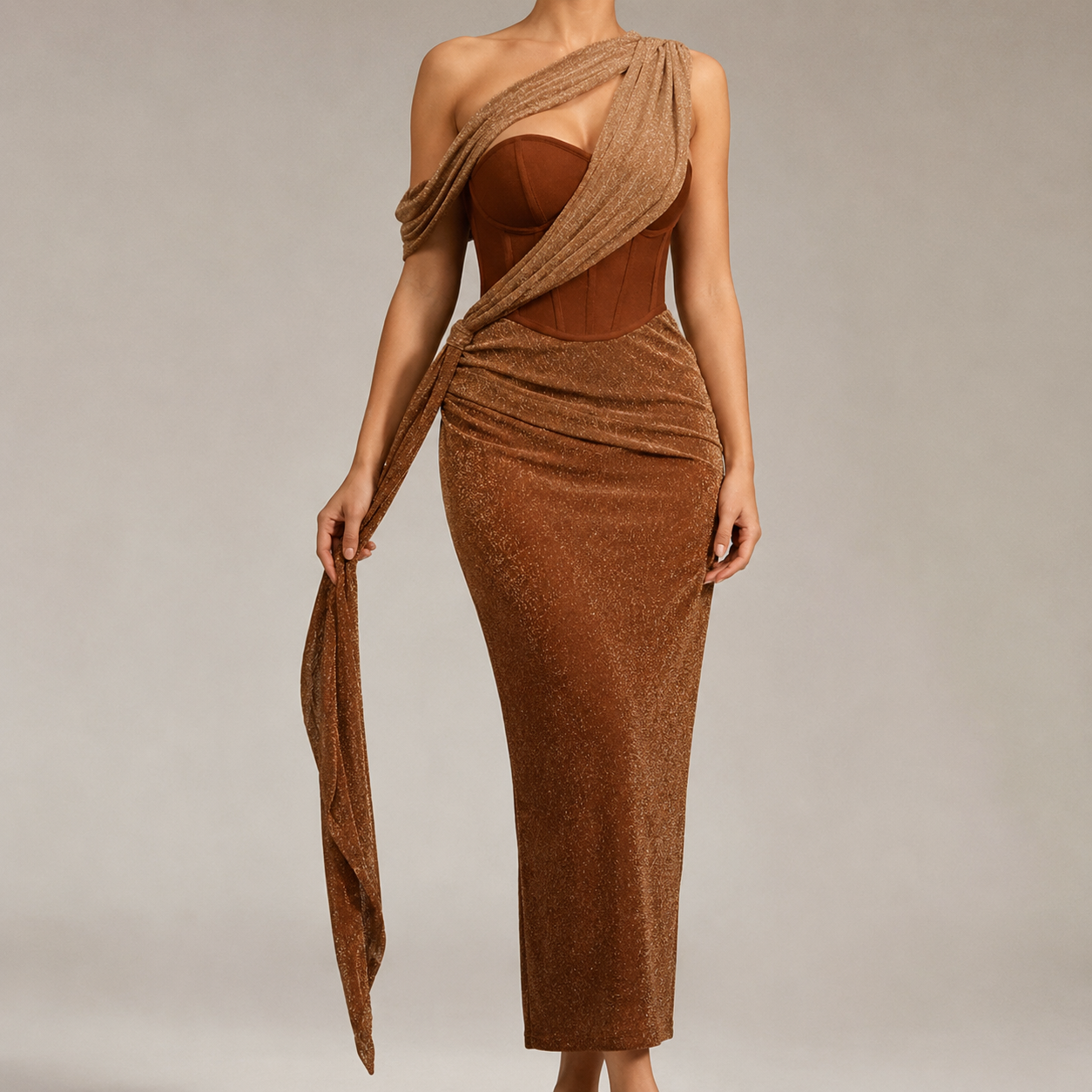 Bosa One Shoulder Draped Corset Evening Dress