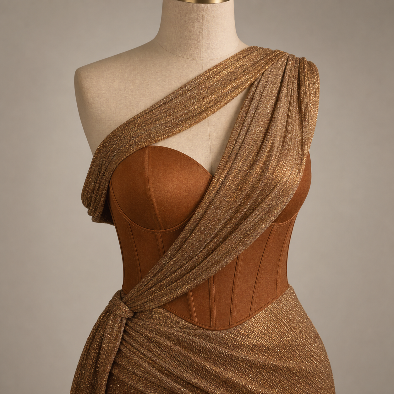 Bosa One Shoulder Draped Corset Evening Dress