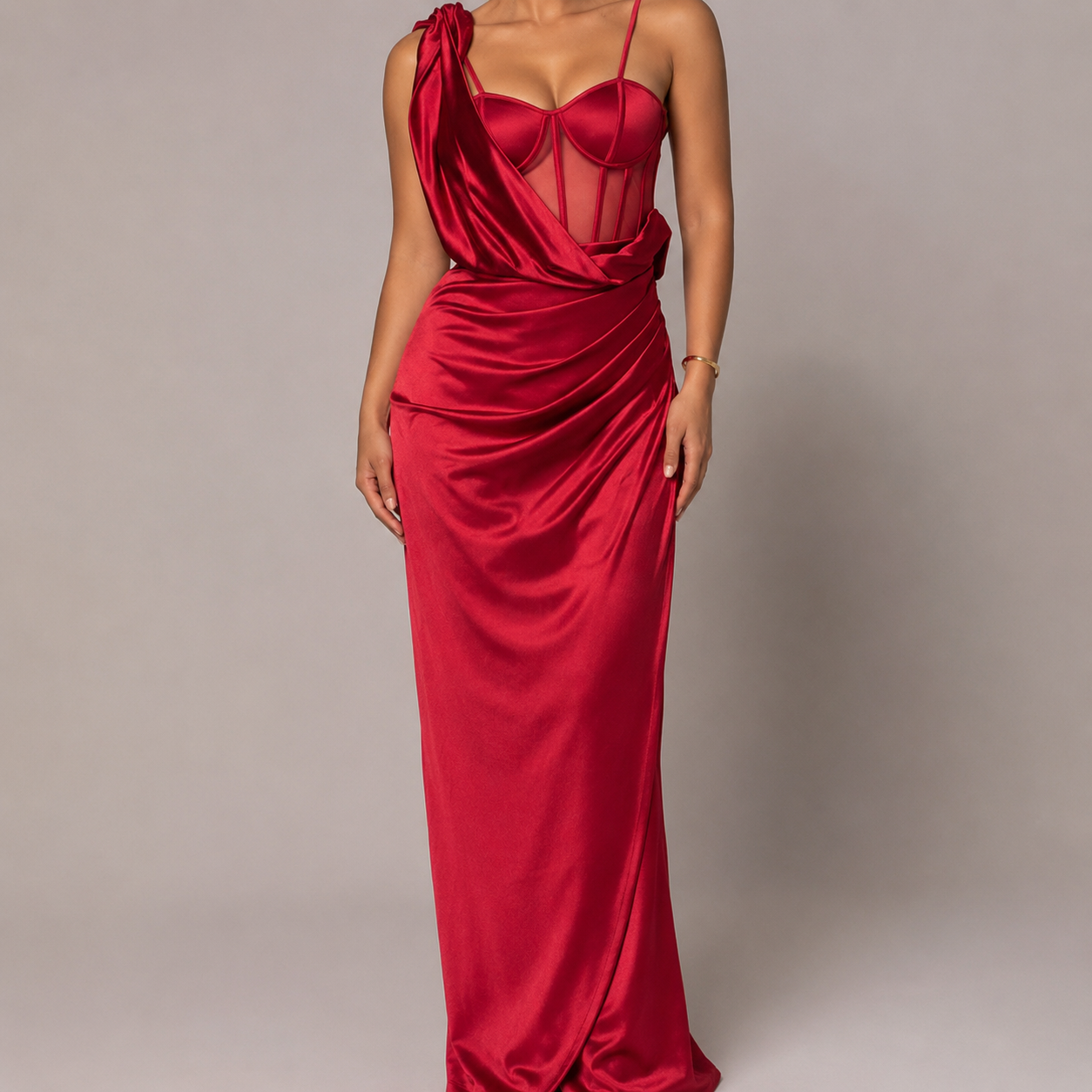 Bosa One Shoulder Draped Corset Evening Dress