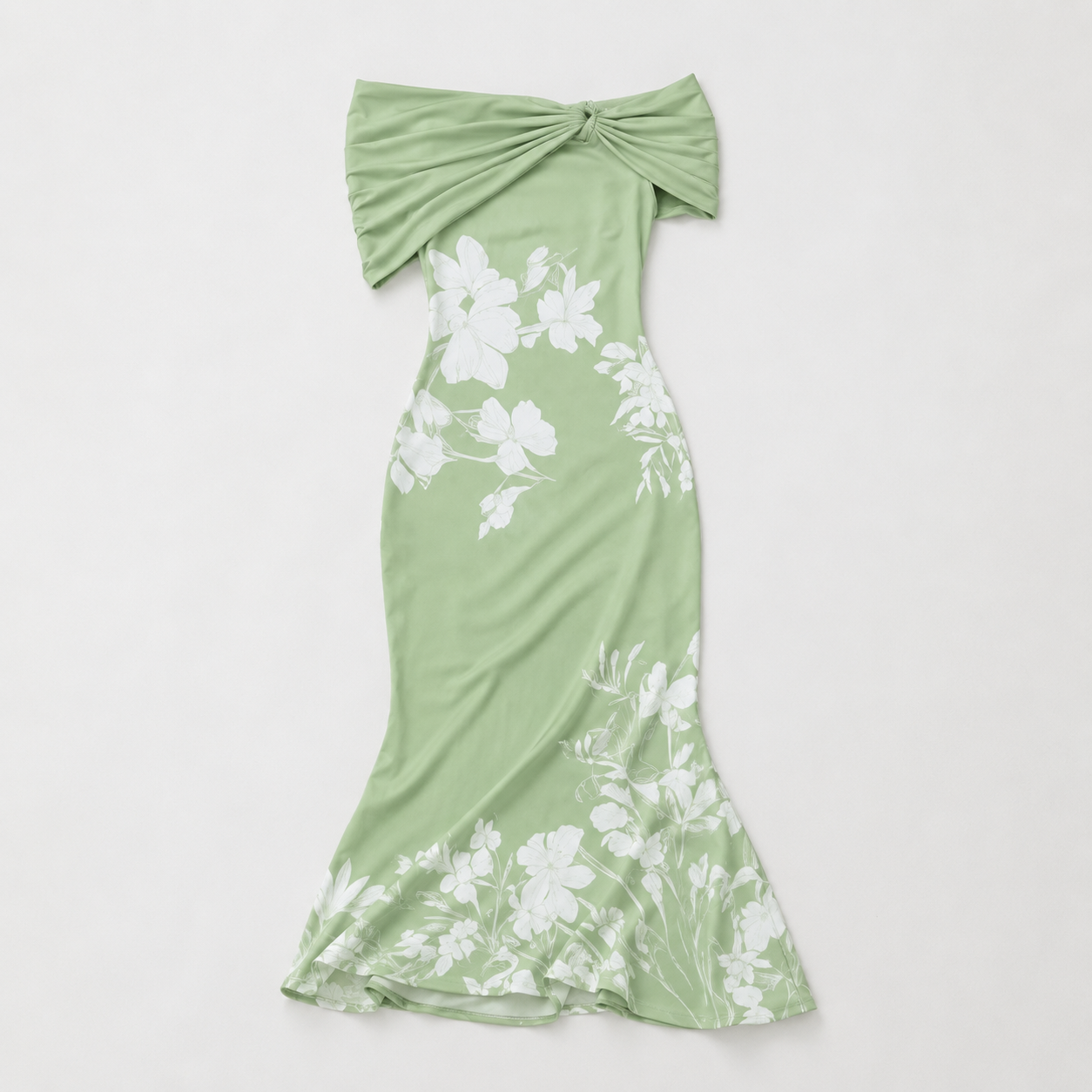 Liguria Off-Shoulder Floral Mermaid Midi Dress — Green