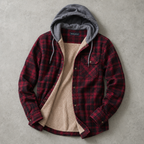 Aosta Plaid Sherpa Hooded Shirt-Jacket — RED