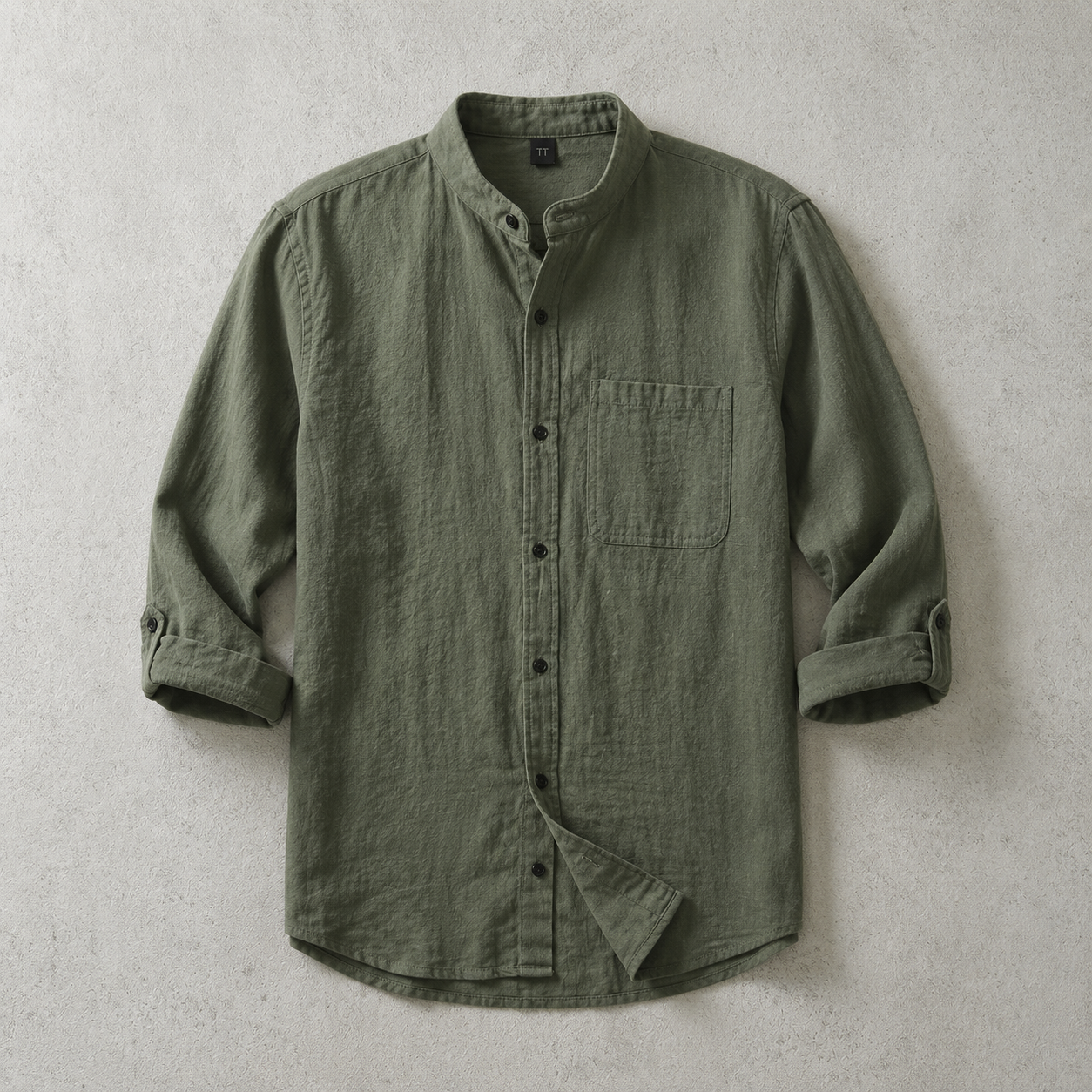The Bergamo Band Collar Three Quarter Sleeve Shirt