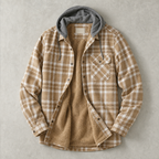 Aosta Plaid Sherpa Hooded Shirt-Jacket — KHAKI