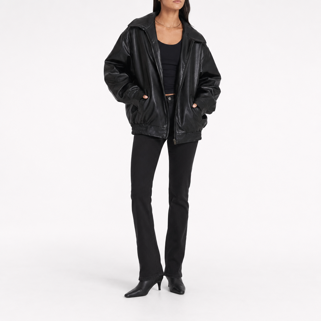 The Verona Leather Bomber Jacket - Black