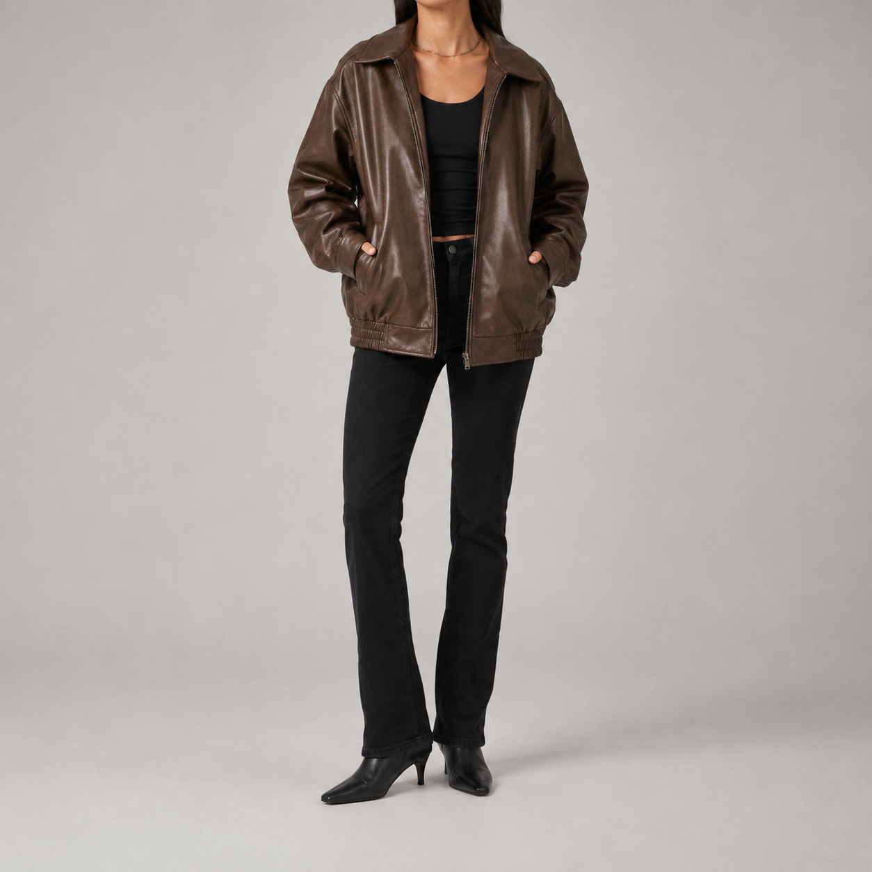 The Verona Leather Bomber Jacket - Brown