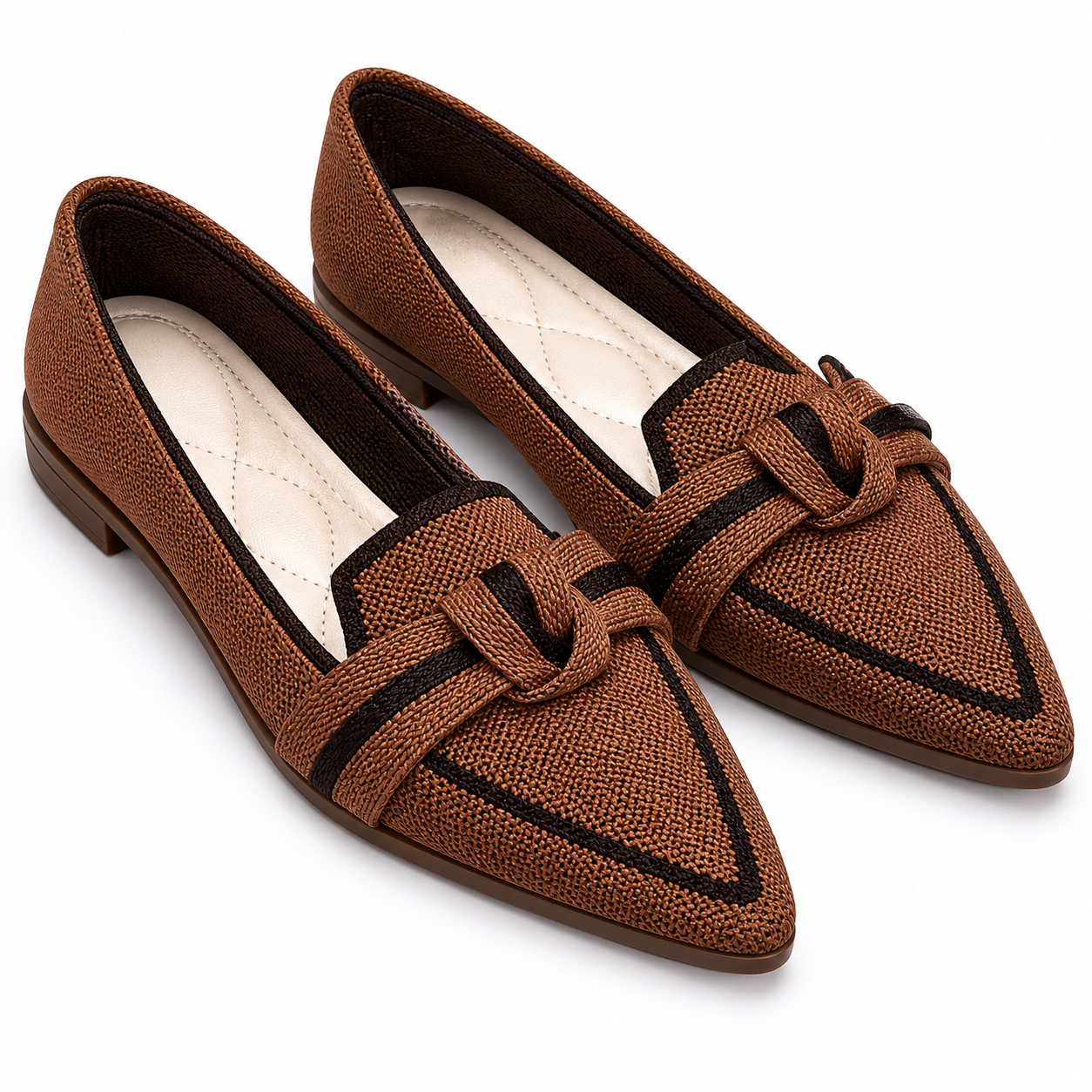 Capri Knit Pointed-Toe Knot Flat — Khaki