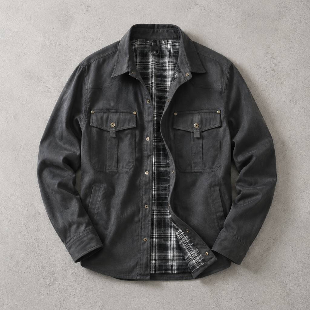 Davos Flannel-Lined Overshirt Shacket — GRAY