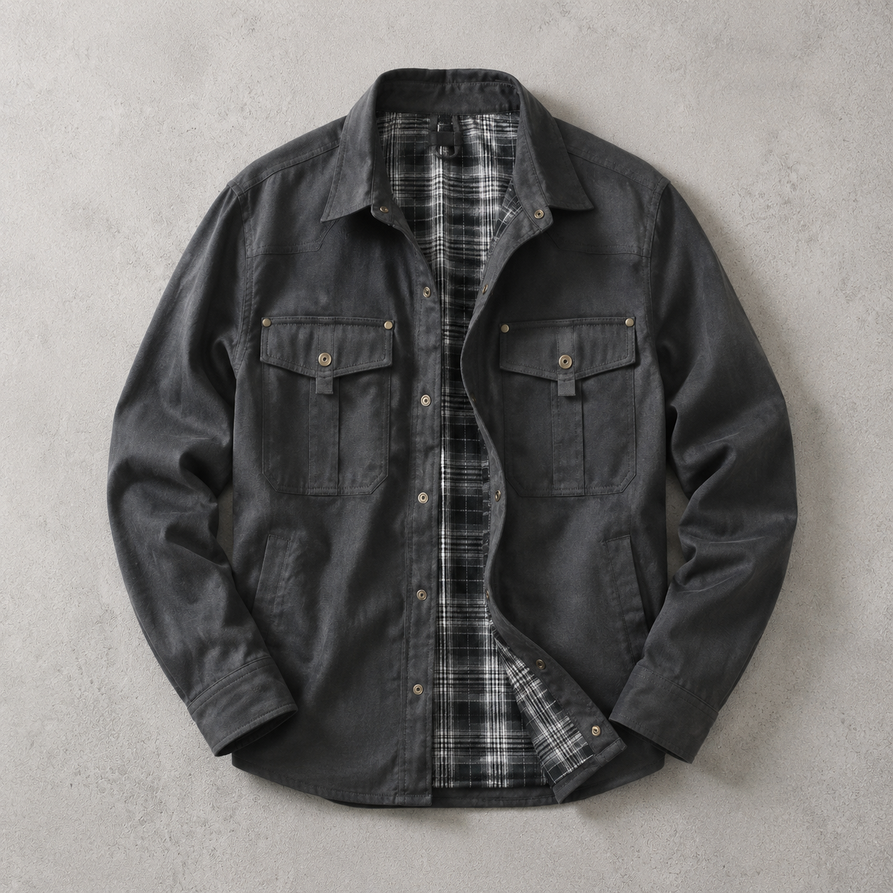 Davos Flannel-Lined Overshirt Shacket — GRAY