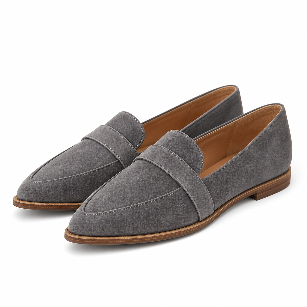 Siena Pointed-Toe Soft Suede Loafer — Gray