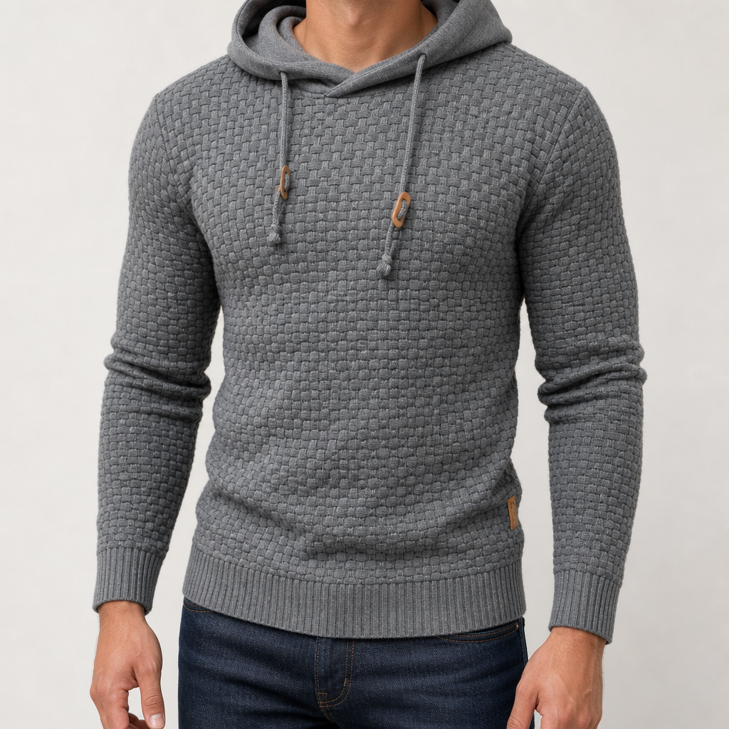 Cortina Waffle-Knit Cowl-Neck Pullover Hoodie — MODEL