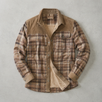 Brunico Check-Flannel Sherpa-Lined Field Overshirt — Light Brown