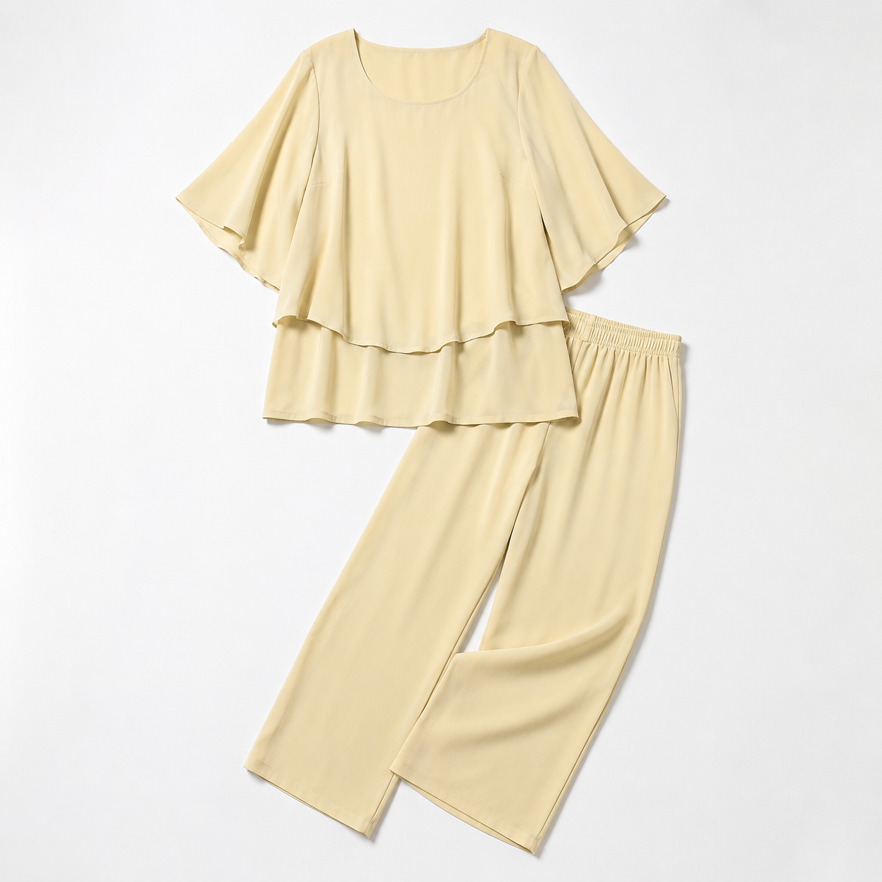Procida Chiffon Overlay Two-Piece Trouser Set — Butter Yellow