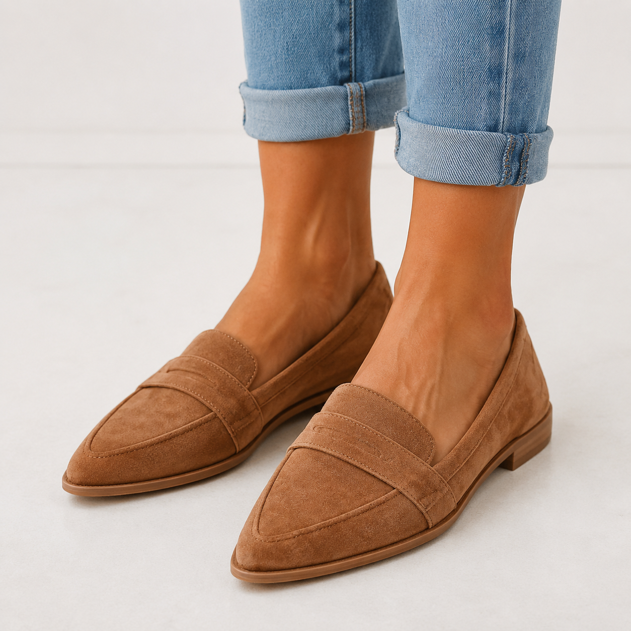 Siena Pointed-Toe Soft Suede Loafer — ON-FOOT