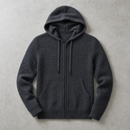 Sestriere Full-Zip Waffle-Knit Hoodie — Charcoal