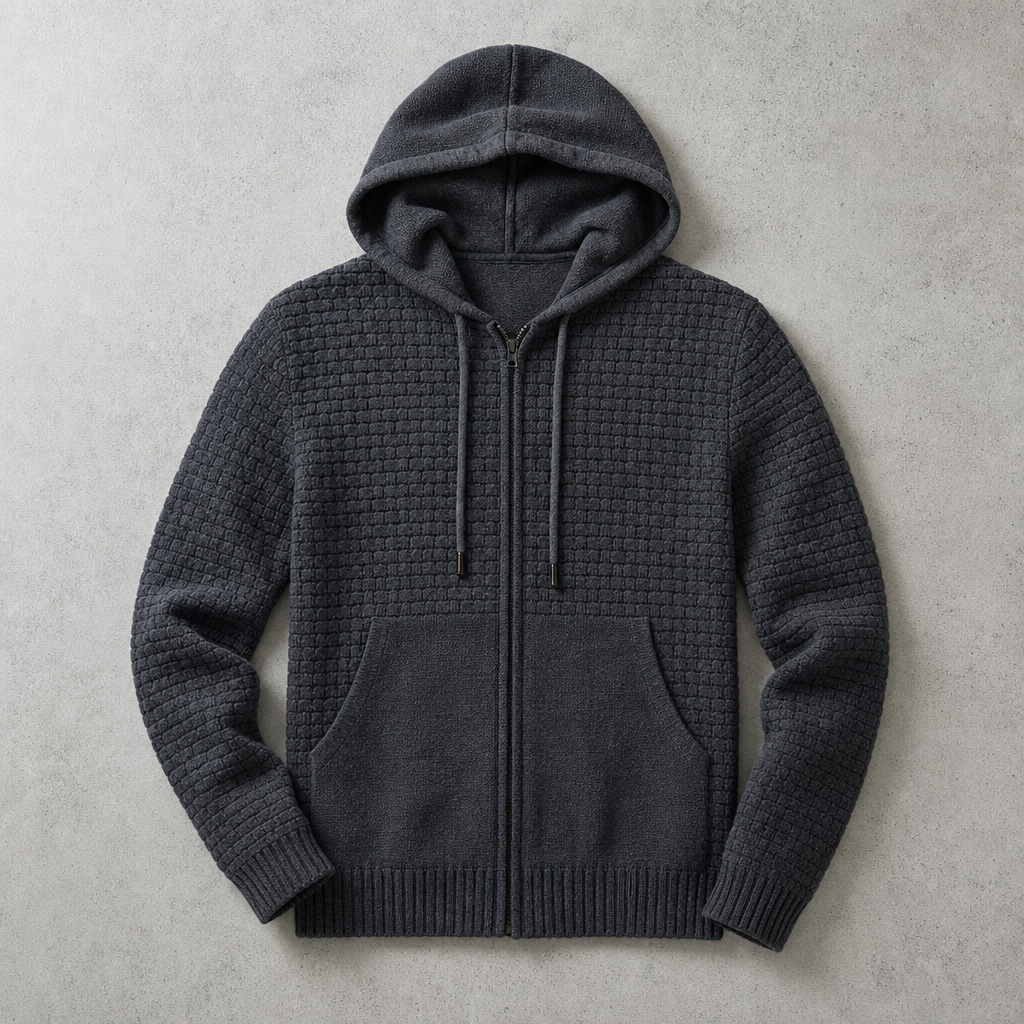 Sestriere Full-Zip Waffle-Knit Hoodie — Charcoal