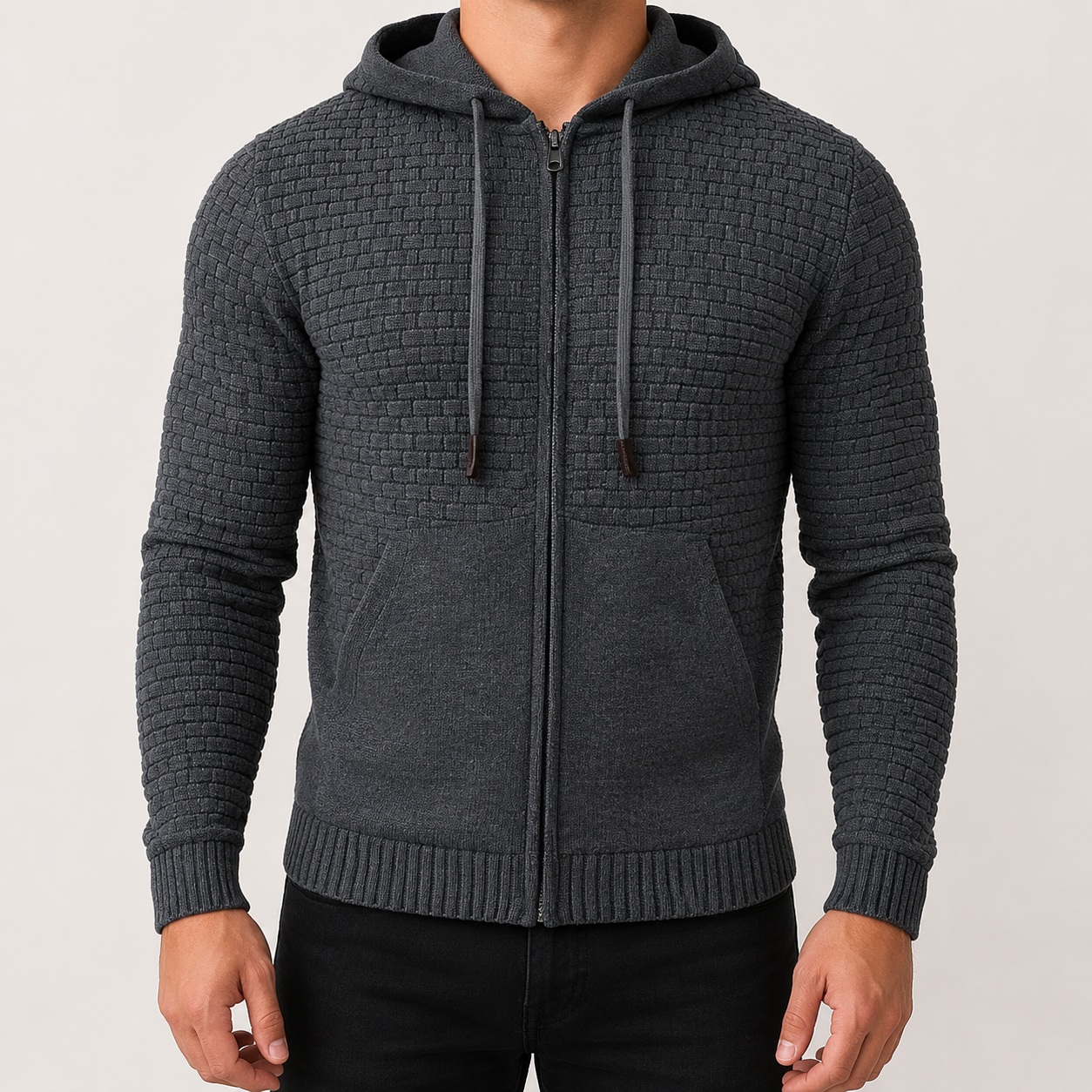 Sestriere Full-Zip Waffle-Knit Hoodie — MODEL