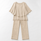 Procida Chiffon Overlay Two-Piece Trouser Set — Cream Palm