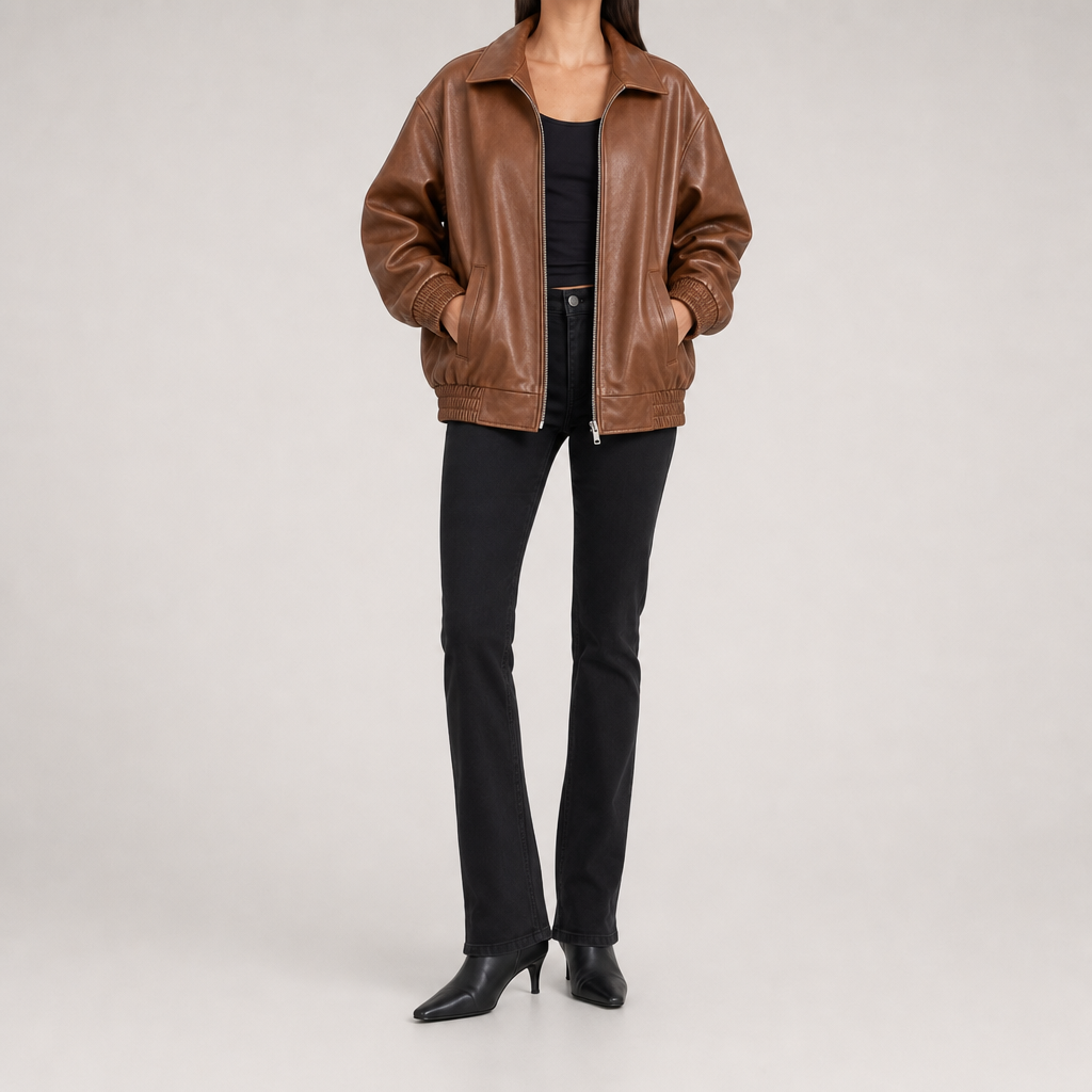The Verona Leather Bomber Jacket - Caramel