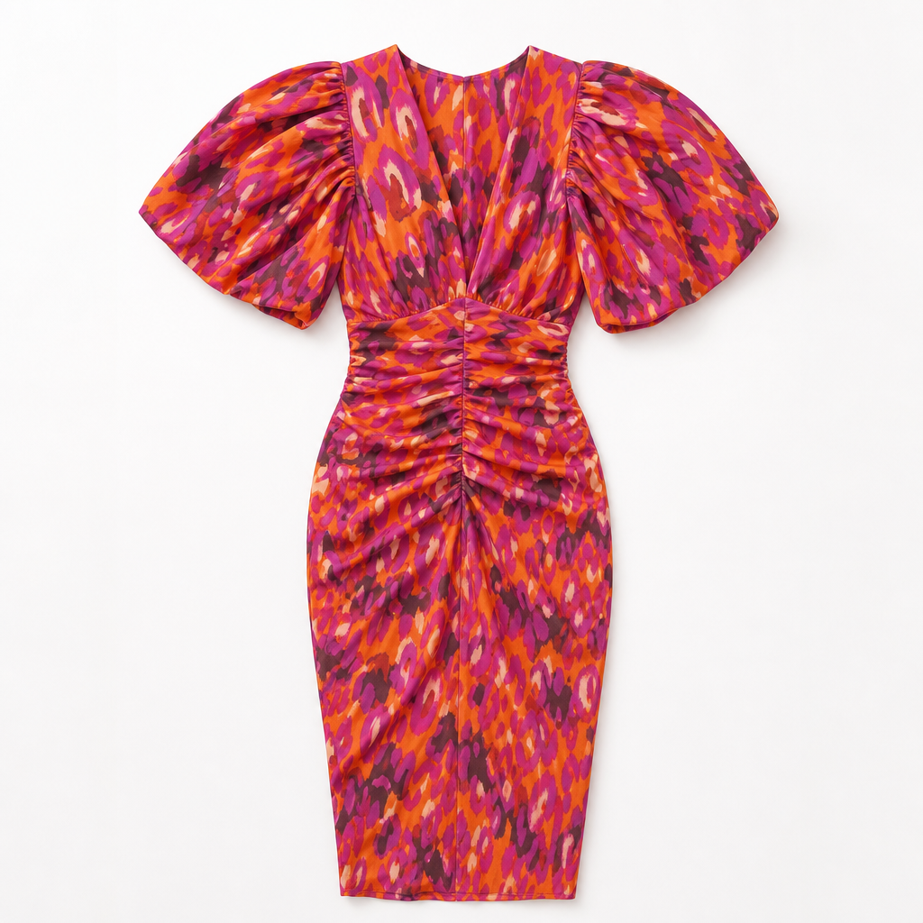 The Davina Puff-Sleeve Midi Dress