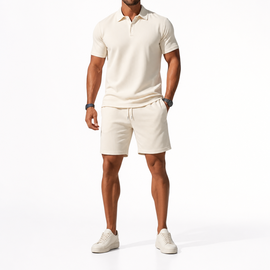 The Capri Knit Polo & Shorts Set - Cream