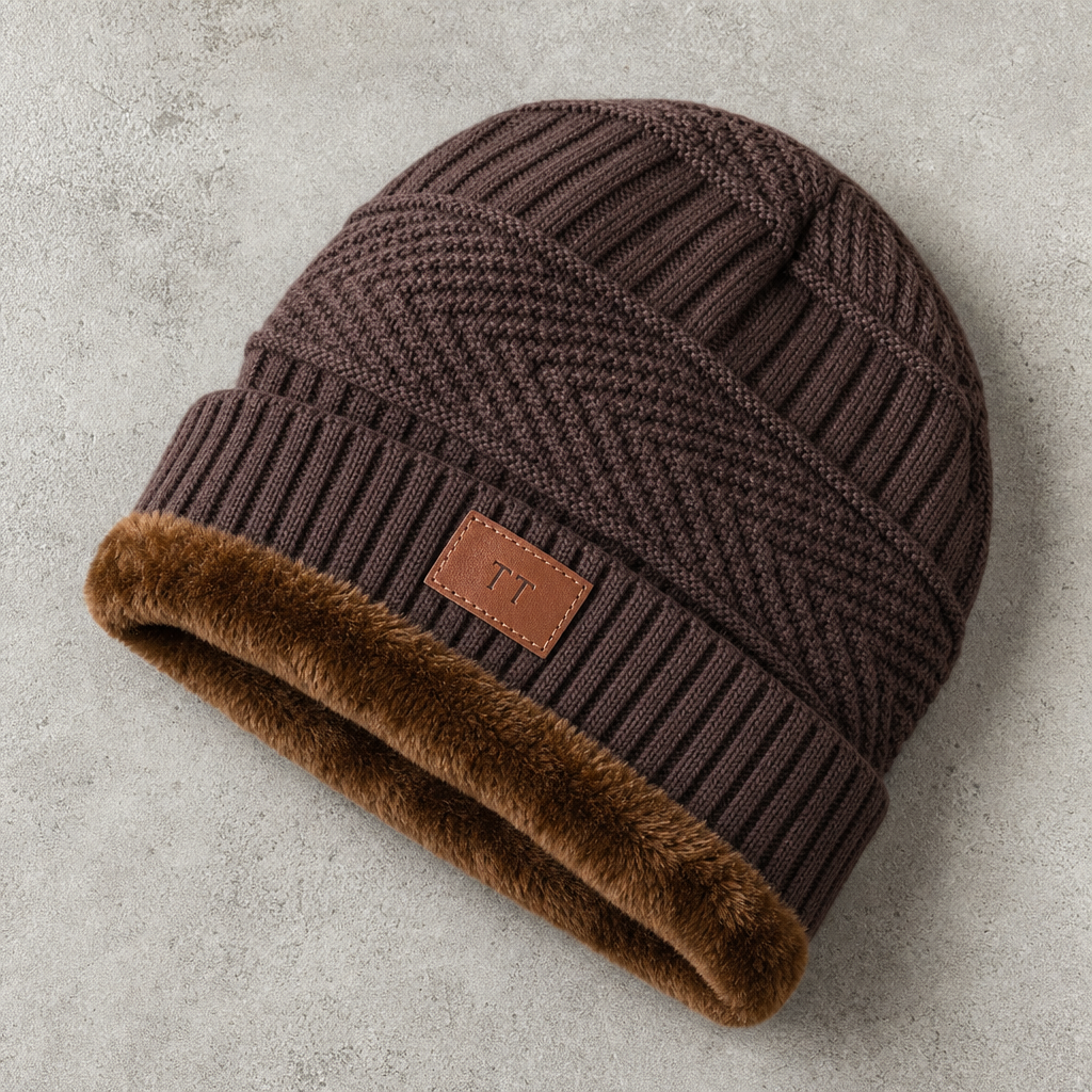 Zermatt Ribbed Fleece-Cuff Beanie — Brown