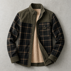 Brunico Check-Flannel Sherpa-Lined Field Overshirt — Black Army Green