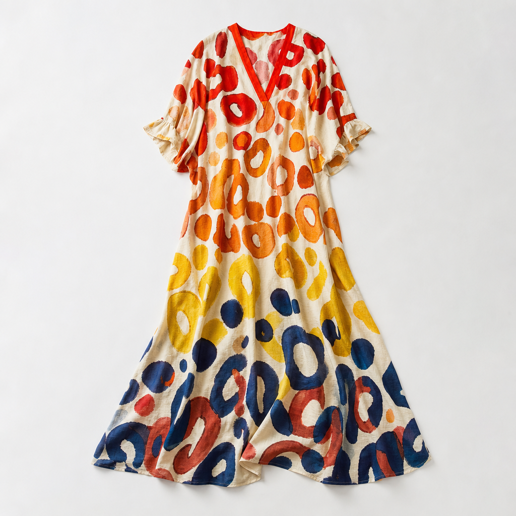 Sardinia Leaf-Print Button-Front Boho Maxi Dress — Yellow